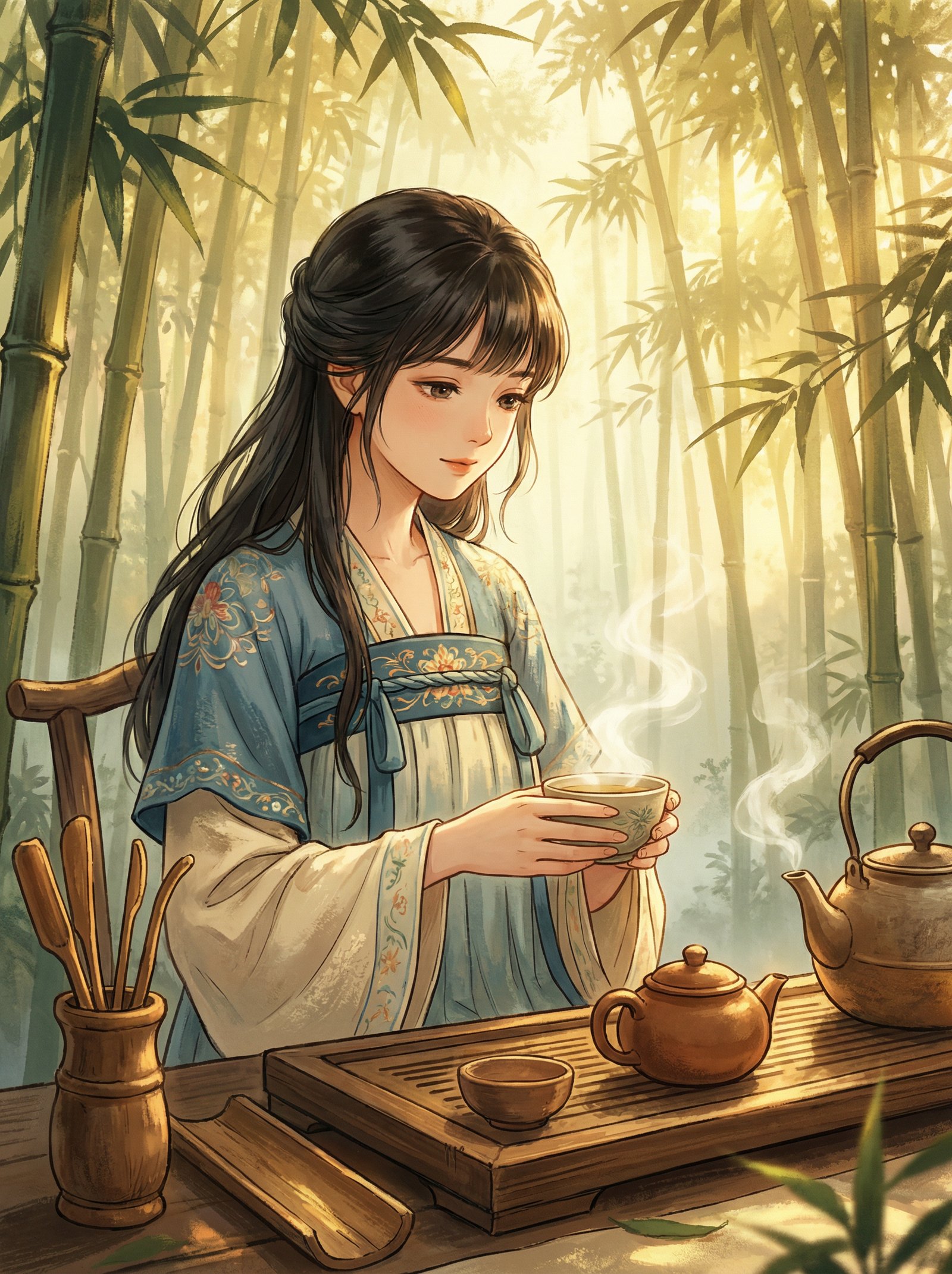 抖荫短视频动漫-竹林品茗